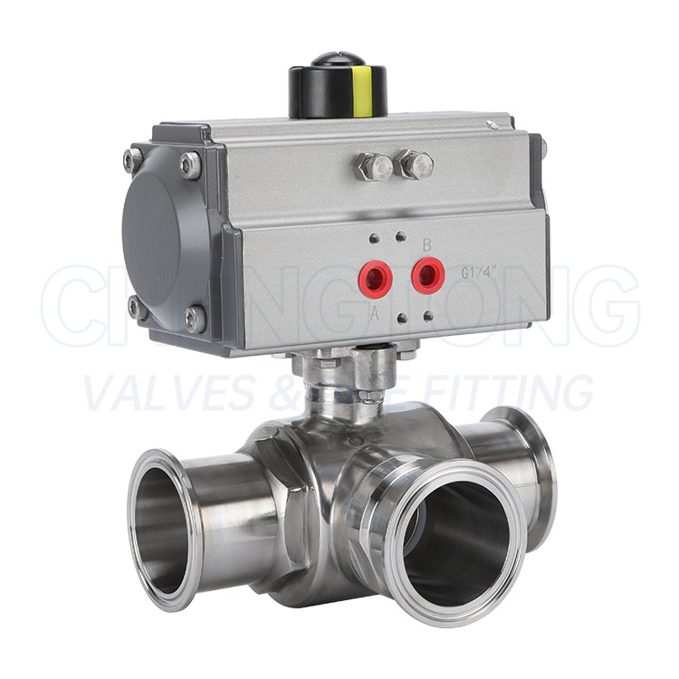Pneumatic quick installation three-way ball valve