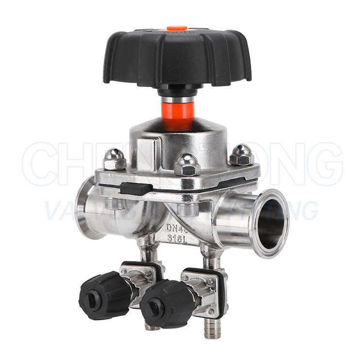 Aseptic diaphragm valve with dual sampling valve
