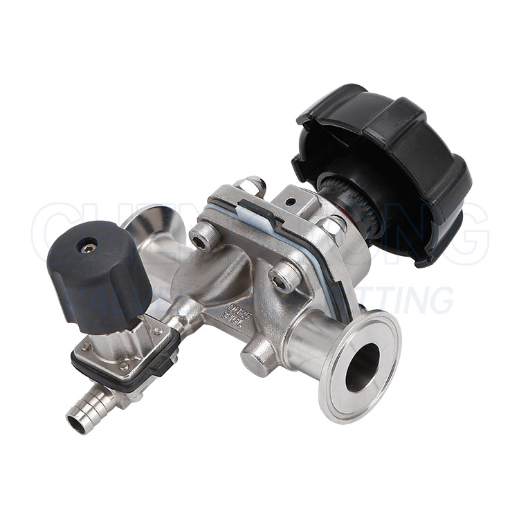 Aseptic diaphragm valve with single sampling valve
