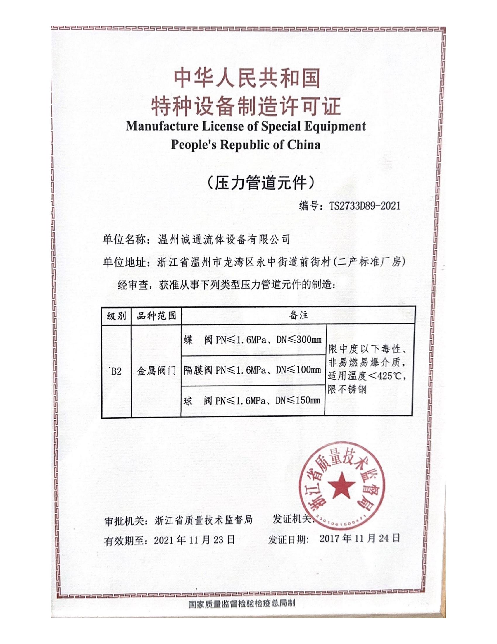 Manufacturing license