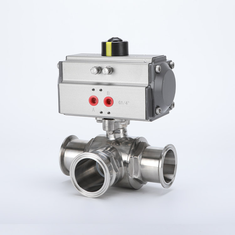 Pneumatic quick installation three-way ball valve