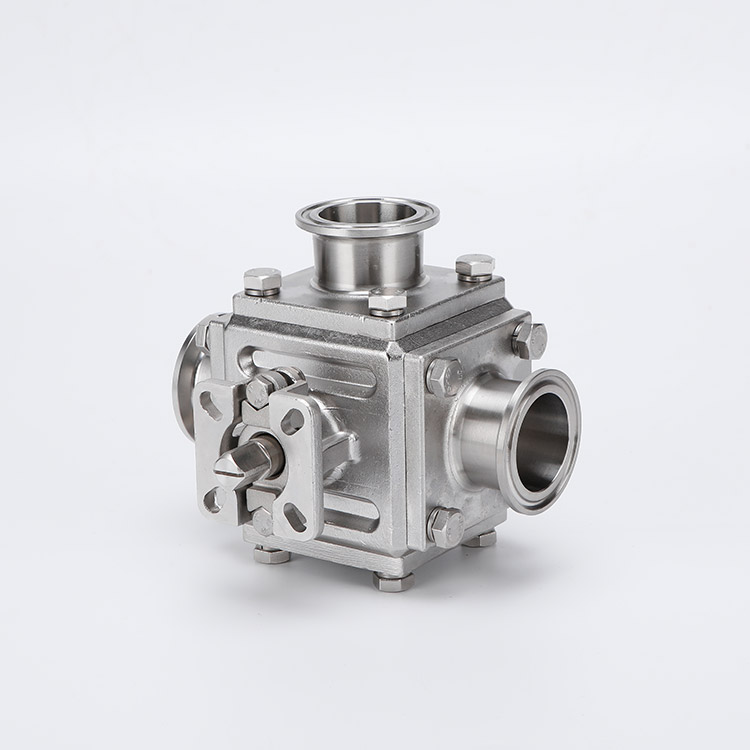 Non retention quick installation three-way ball valve